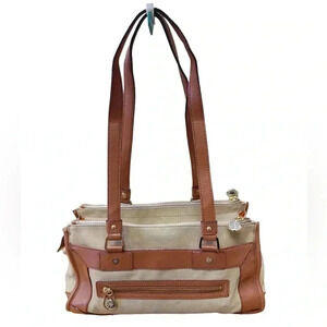 Issac Mizrahi Leather  & Cotton Shoulder Purse Bag